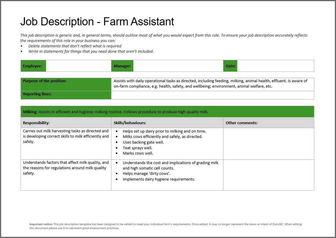Job Description Template Farm Assistant Image