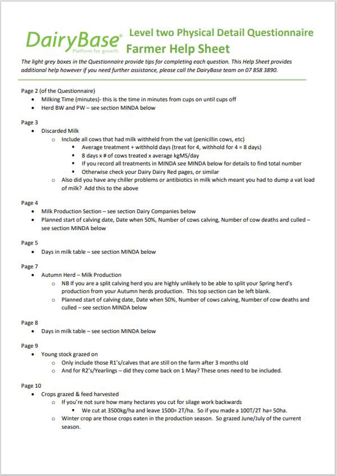 Dairybase Level 2 Physical Questionnaire Help Sheet Image