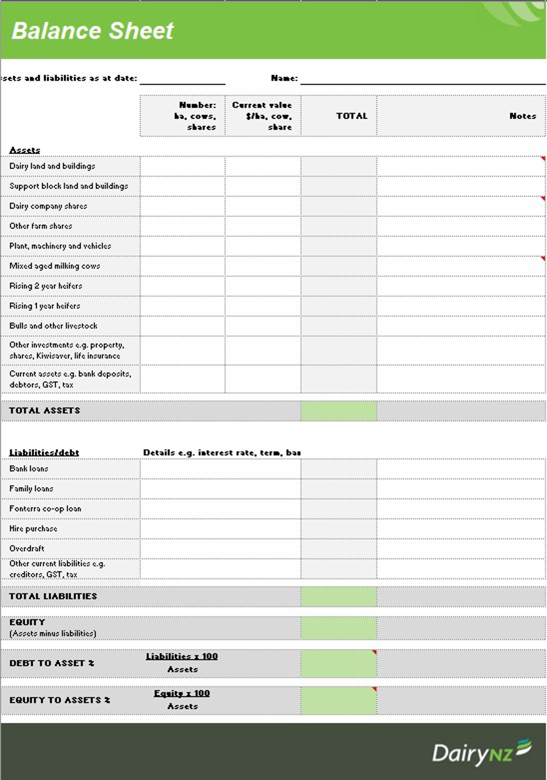 Balance Sheet Template Cover