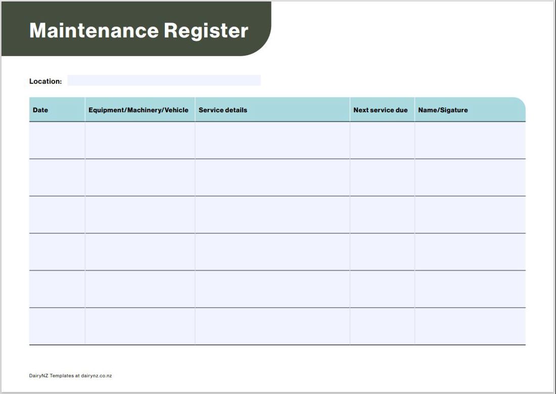 Maintenance Register Iamge