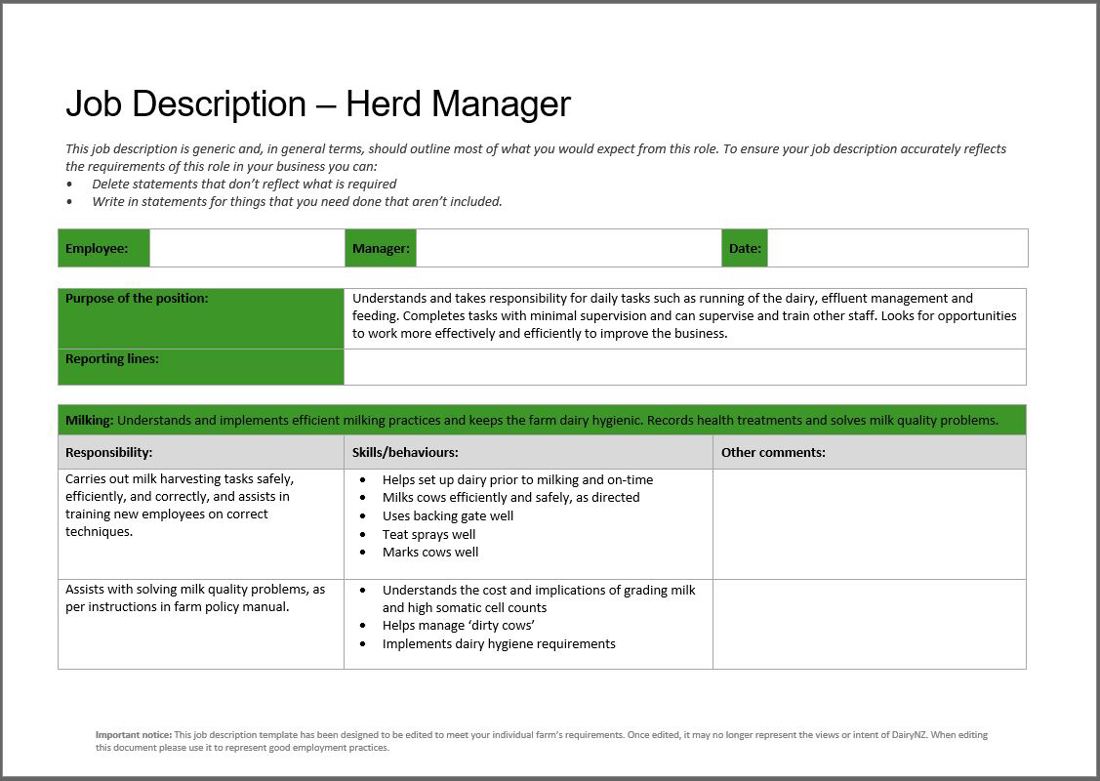 Job Description Template Herd Manager Image