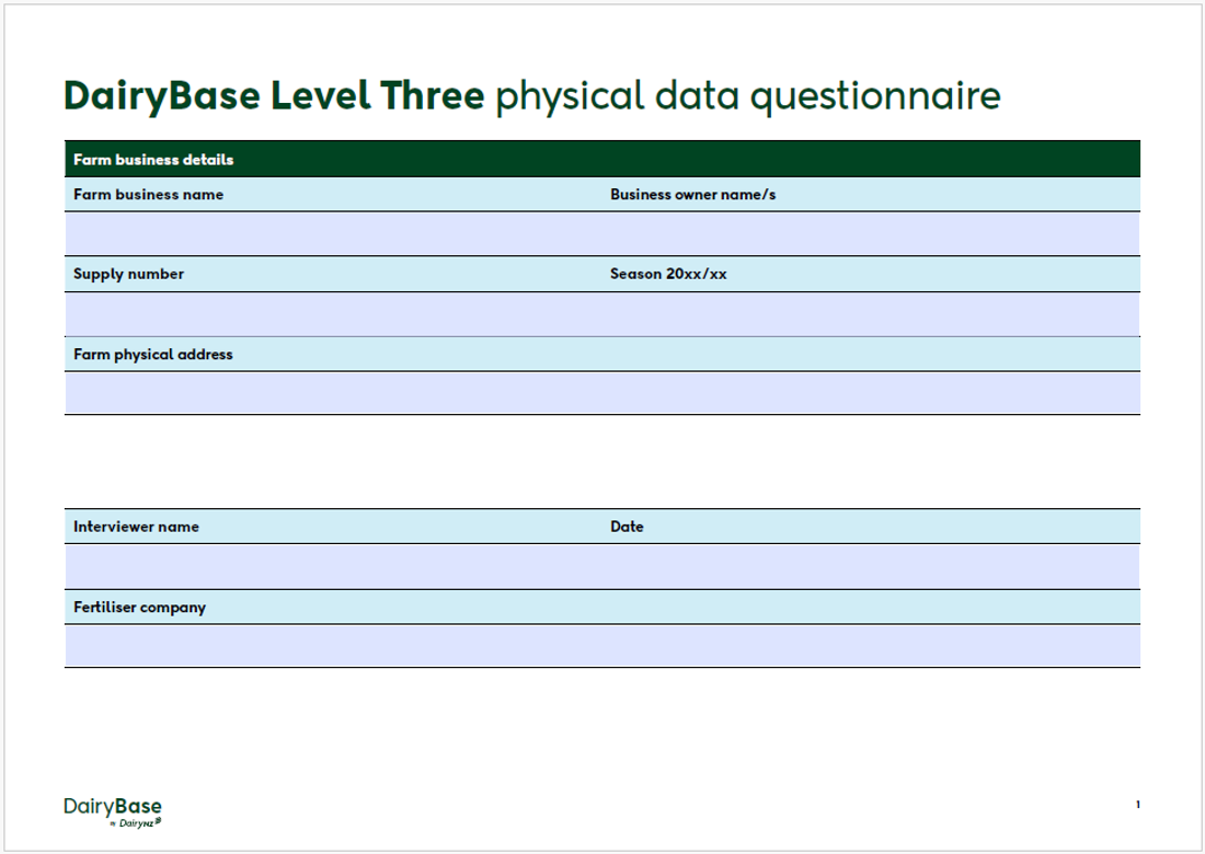 Dairybase Level 3 Questionnaire image