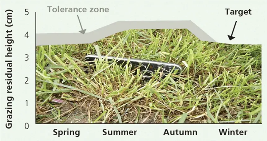 Table showing grazing residual height through spring, summer, autumn and winter